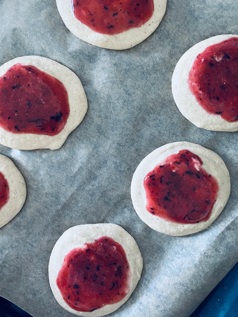 Unbaked Healthy Berry Buns with Fresh Strawberries and Blueberries